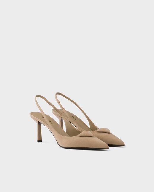 Prada White Suede Slingback Pumps