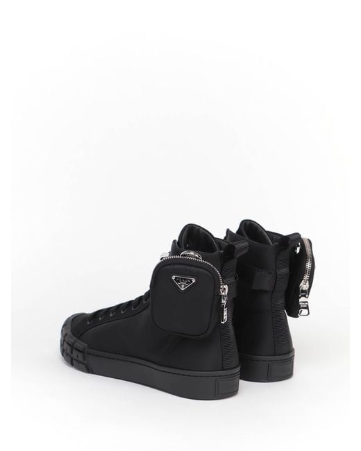 Prada Black Wheel Re-Nylon High-Top Sneakers for men