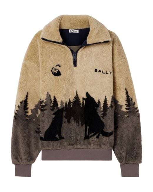 Bally Black Printed Fleece Half-Zip Jacket