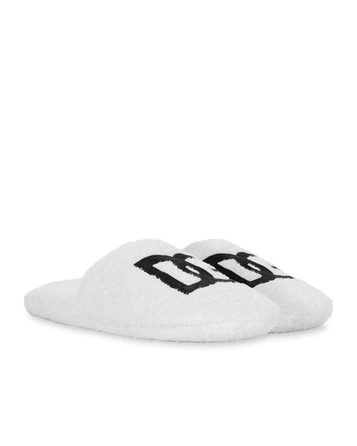 Dolce & Gabbana White Embroidered Logo Slides for men