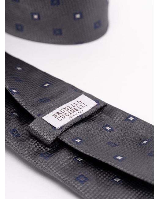 Brunello Cucinelli White Squared Motif Embroidered Tie for men