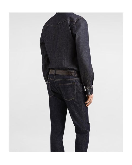 Dolce & Gabbana Blue Heraldic Emblem Denim Shirt for men