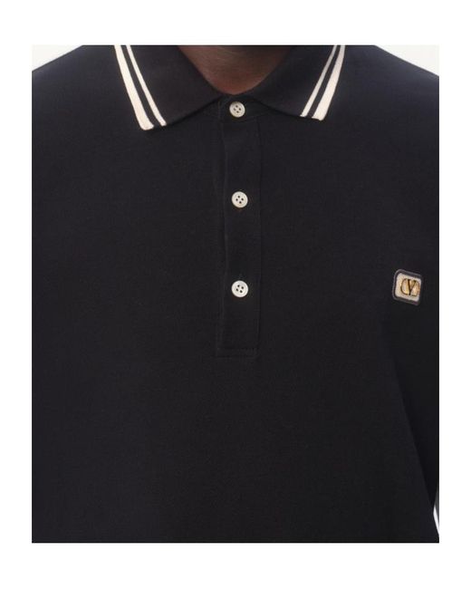 Valentino Black Logo Embroidered Straight Hem Polo Shirt for men