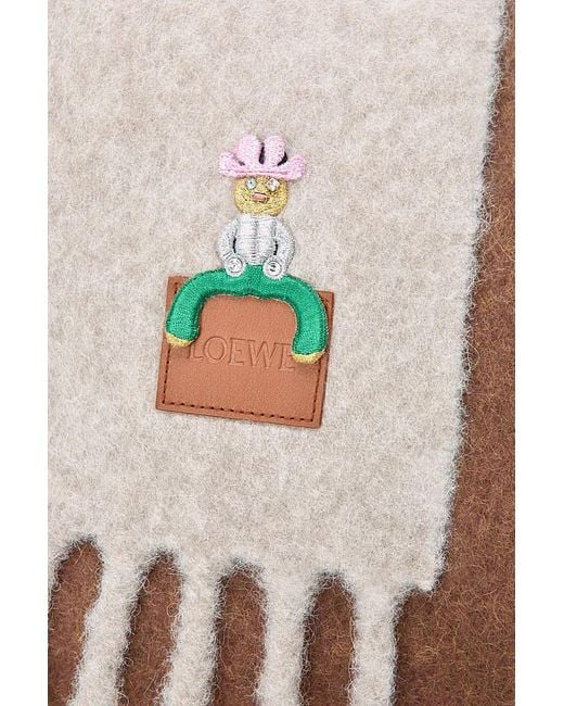 Loewe White Acrobat Embroidered Fringed Scarf
