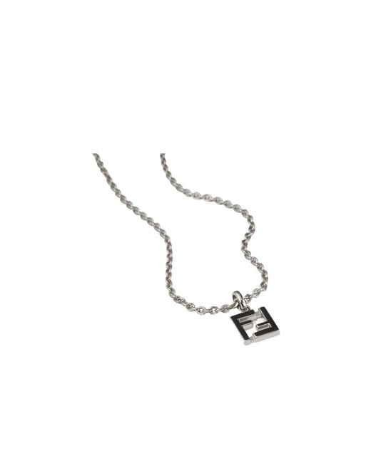 Fendi White Ff Pendant Chain-Linked Necklace for men