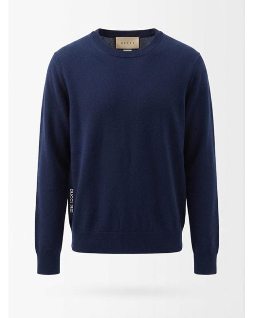 Gucci Blue Logo Embroidered Knit Sweater for men