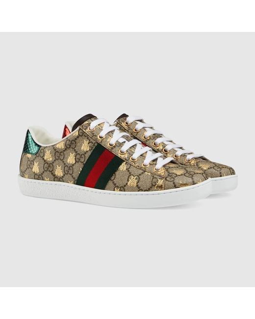 Gucci Green Ace Gg Supreme Lace-Up Sneakers