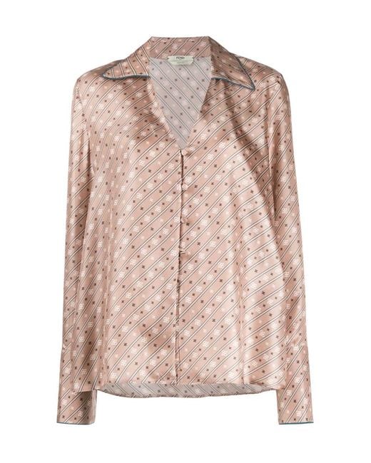 Fendi Pink Striped Karligraphy Motif Blouse