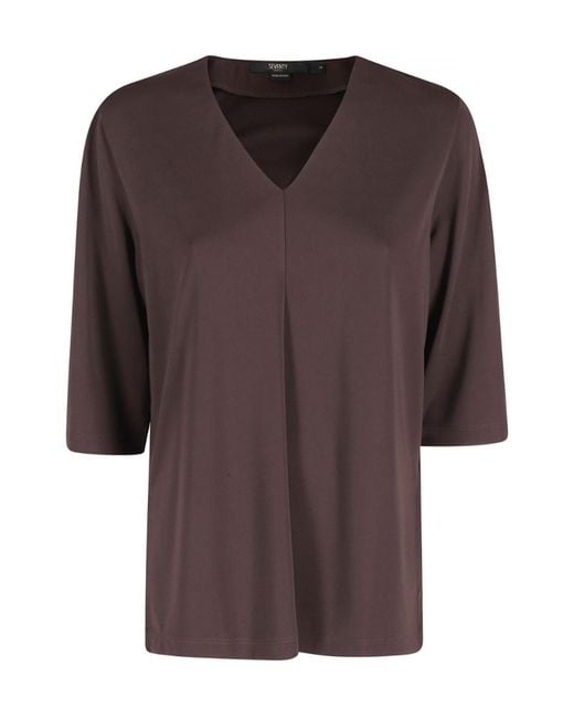 Seventy Brown V-Neck Half-Sleeve Knitted Top