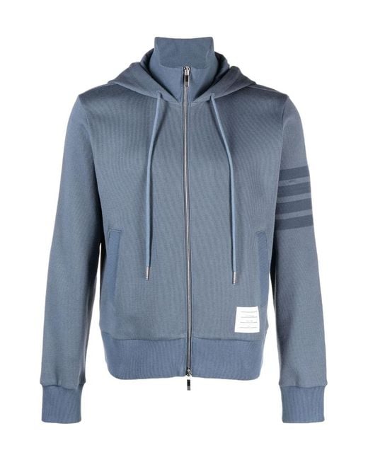 Thom Browne Blue Cotton Funnel Neck Hoodie for men