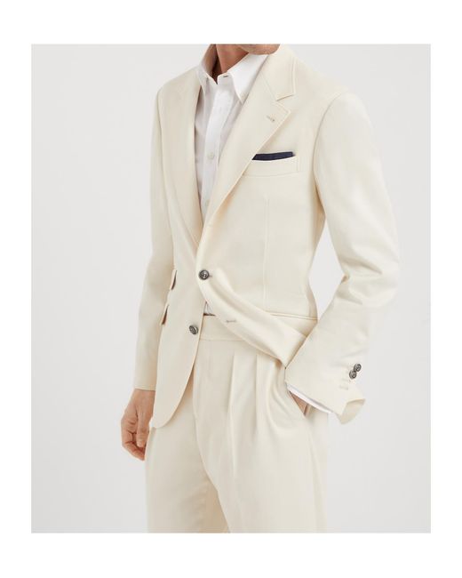 Brunello Cucinelli White Notched-Lapel Cashmere Blazer for men