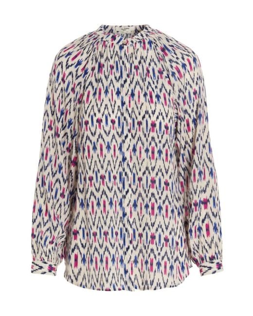Isabel Marant White Geometric Long-Sleeve Blouse