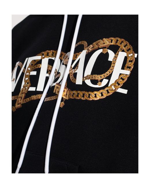 Versace Black Logo Print Drawstring Hoodie