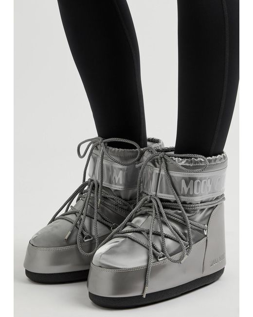 Moon Boot Gray Padded Metallic Satin Snow Boots
