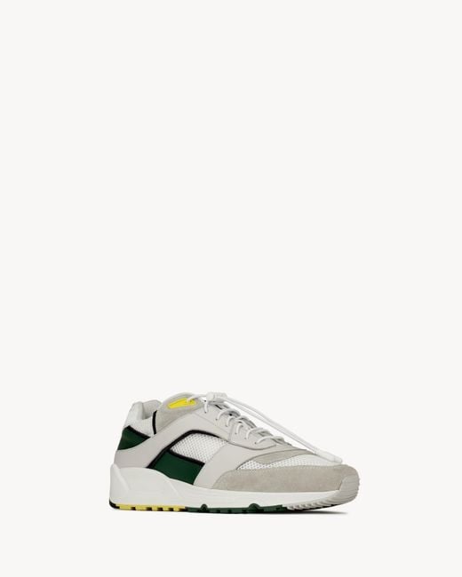 Saint Laurent White Leather-Trim Bump Sneakers for men