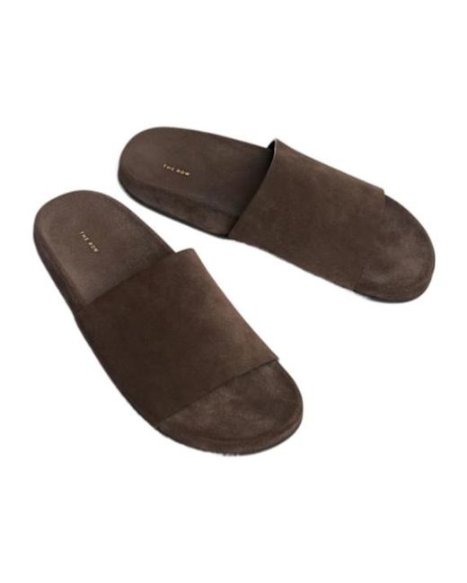 The Row Brown Hugh Leather Flat Slides