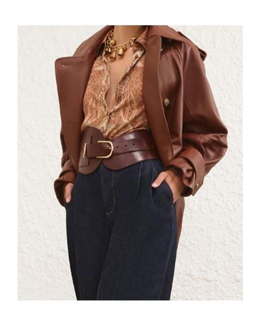 Zimmermann Brown Hypnotic Leather Crop Trench Jacket