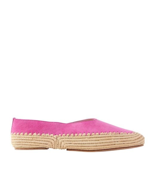 Gabriela Hearst Pink Suede And Raffia Ballet Flats