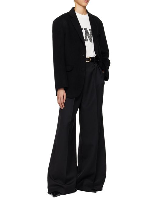 Anine Bing Black Pleated Wide-Leg Pants