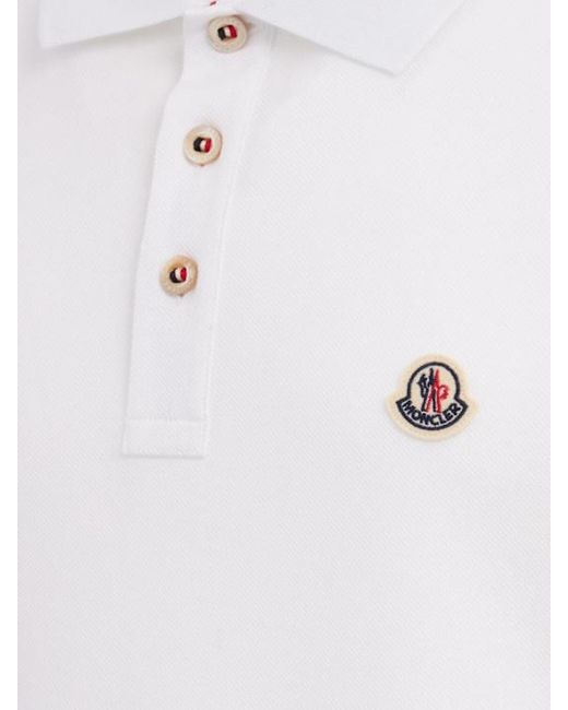 Moncler White Logo Patch Cotton Polo Shirt for men