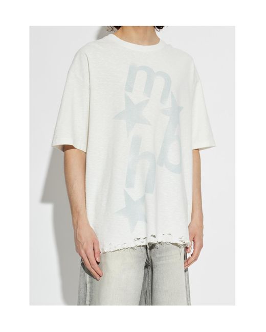 M I S B H V White Logo-Print Distressed T-Shirt for men