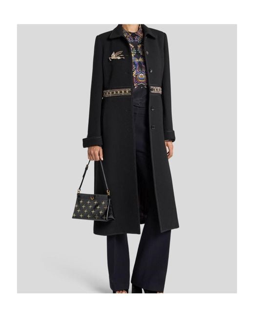 Etro Black Silk Shirt With Placed Paisley Foliage Print
