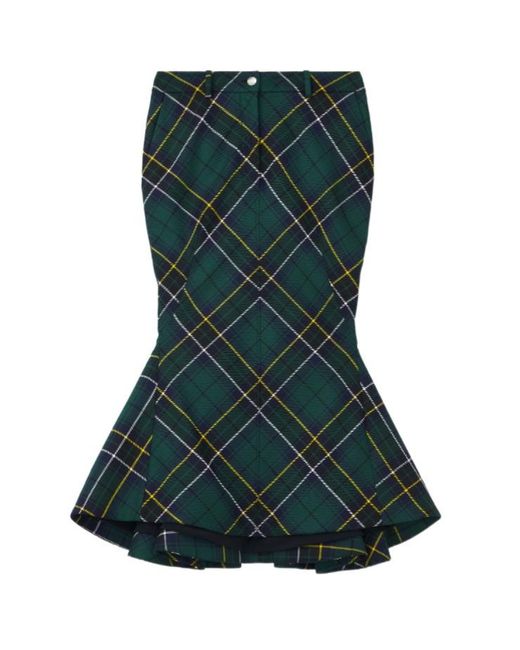 Alexander McQueen Green Kickback-Detail Plaid Skirt