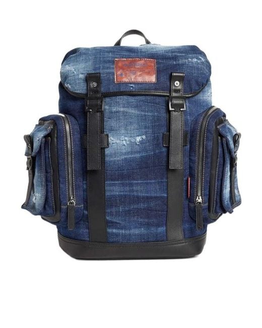 DSquared² Blue Distressed Denim Backpack for men