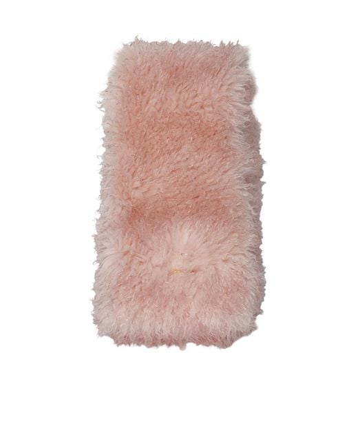 Ganni Pink Loog Patch Shearling Scarf