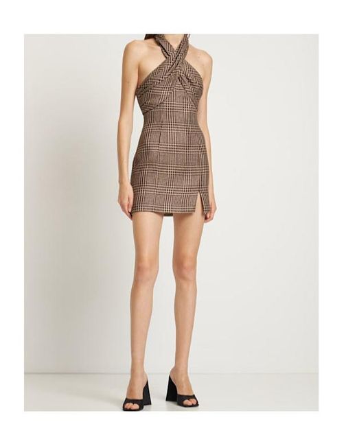 GIUSEPPE DI MORABITO Brown Prince Of Wales Wool Halter Neck Dress