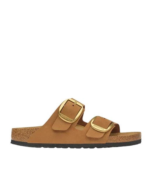 Birkenstock Brown Double-Strap Flat Slides