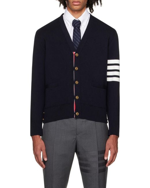 Thom Browne Blue Cardigan Scollo A V for men