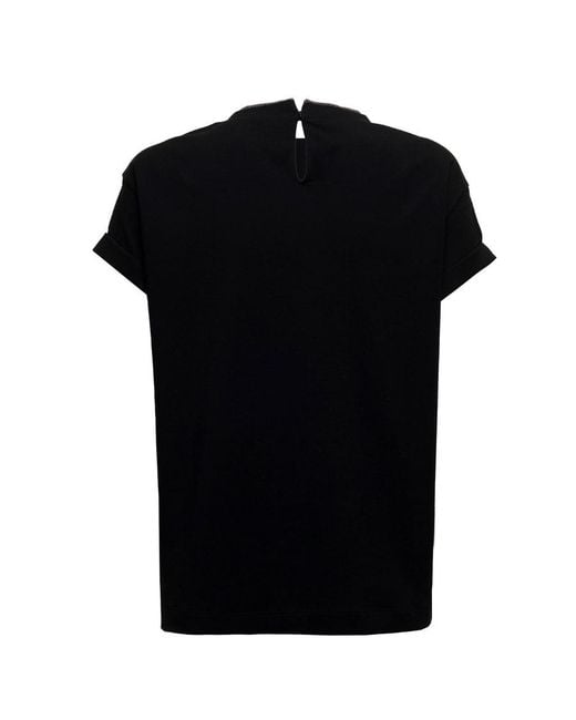 Brunello Cucinelli Black Chain-Trim Crewneck T-Shirt