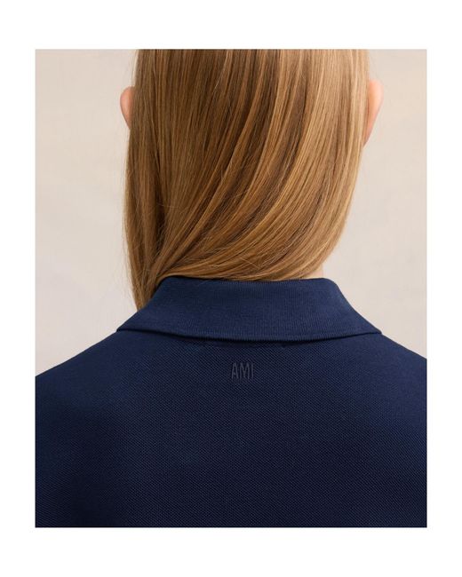 AMI Blue Logo Embroidered Short Sleeved Polo Shirt for men