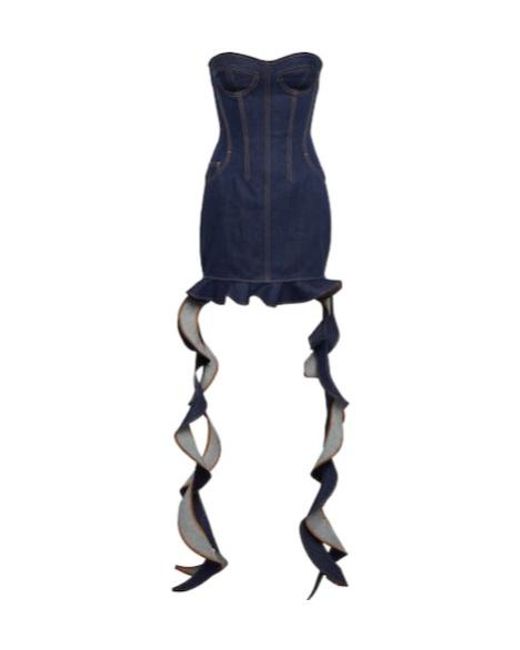 David Koma Blue Corset Denim Minidress