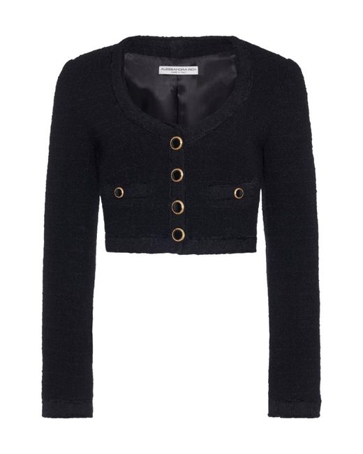 Alessandra Rich Black Long Sleeved Cropped Jacket