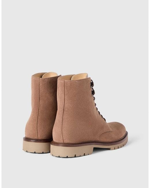 Brunello Cucinelli Brown Lace-Up Suede Ankle Boots for men