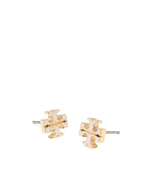 Tory Burch White Small Icon Enamel Stud Earrings