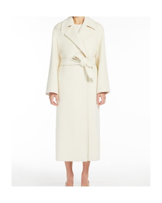 Max Mara White Fragore Belted Long-Sleeved Coat