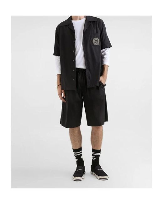 Dolce & Gabbana Black Heraldic Patch Elastic Waist Shorts for men