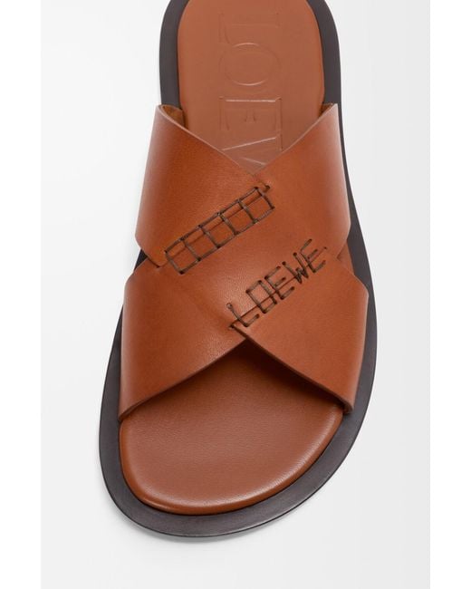 Loewe Brown Criss-Cross Flat Slides for men