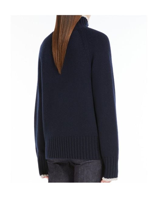 Max Mara Blue Wool And Cashmere Turtlenecks