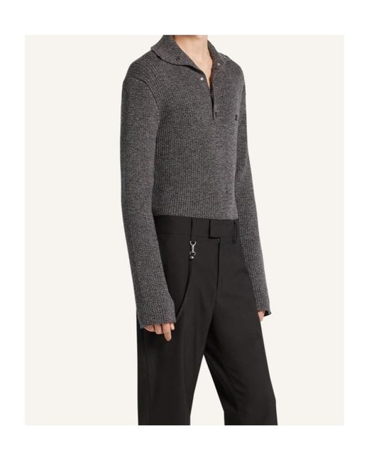 Courreges Gray Ribbed-Knit Polo Top for men