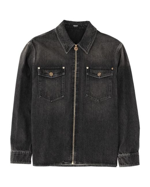 Versace Black Zip-Up Denim Jacket for men