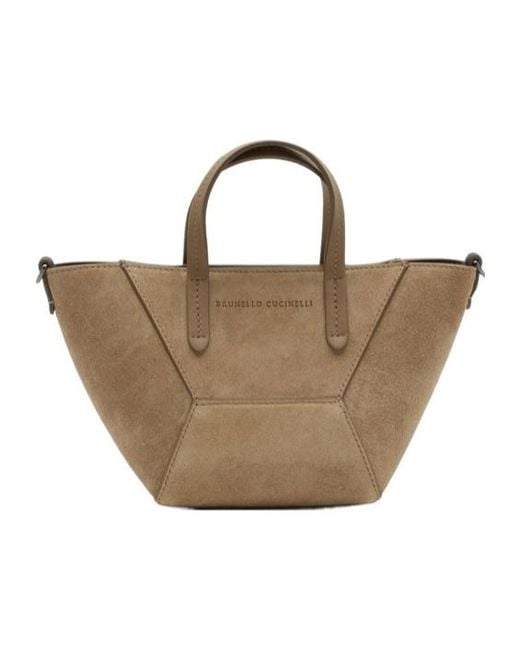 Brunello Cucinelli Natural Suede Panelled Tote Bag