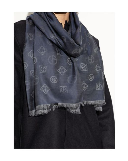 Giorgio Armani Blue Logo-Pattern Jacquard Scarf for men