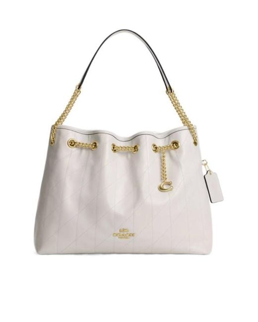 COACH White Evelyn Shoulder Bag With Quilting And Charm
