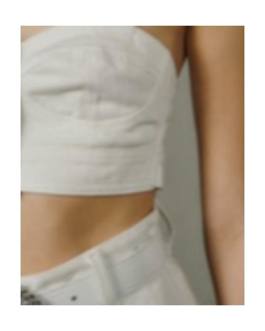 Alessandra Rich White Pearl-Button Crop Top