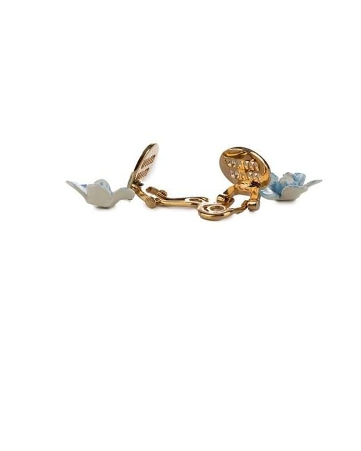 Miu Miu White Flower-Pendant Logo-Plaque Earrings