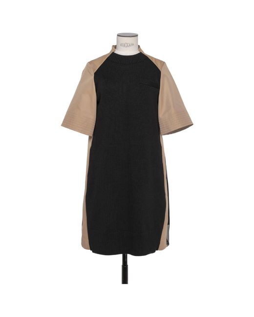 Sacai Black Panelled Pleated Minidress